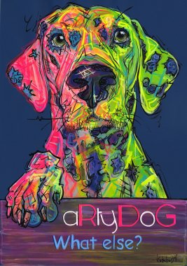 aRtyDoG Hector, Dalmatien, garçon, 4,5 ans, Belgique.
Acrylique sur papier coloré épais beaux-arts, 300gr/m², 59,4x84cm