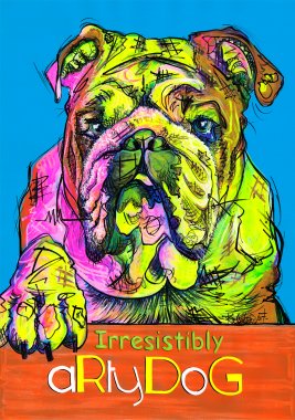 aRtyDoG Falcor, Bulldog Anglais, garçon, 3 ans, France.
Acrylique sur papier coloré épais beaux-arts, 300gr/m², 59,4x84cm