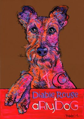 aRtyDoG Potter, Irish Terrier, garçon, Canada.
Acrylique sur papier coloré épais beaux-arts, 300gr/m², 59,4x84cm
