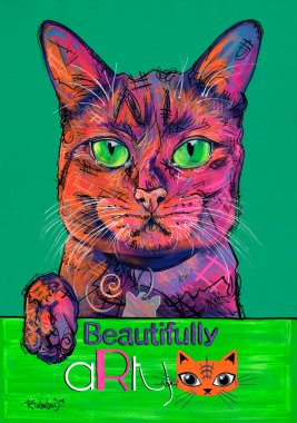 aRtycat Carlo, Chat Européen, Belgique.
Acrylique sur papier coloré épais beaux-arts, 300gr/m², 59,4x84cm