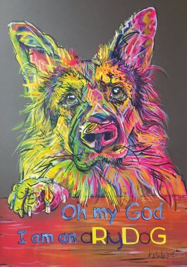 aRtyDoG Kai, Berger Allemand, garçon, 1 an, USA.
Acrylique sur papier coloré épais beaux-arts, 300gr/m², 59,4x84cm