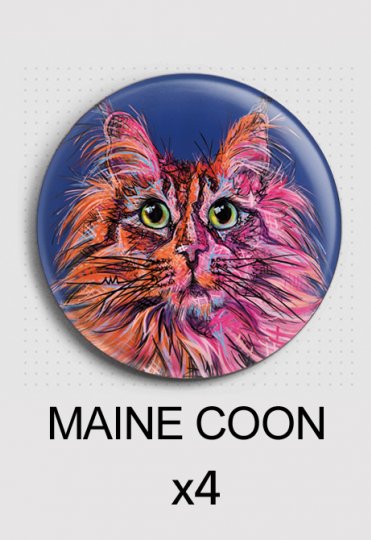 4x magnets ronds identiques - aRtycat Roxy - Maine Coon