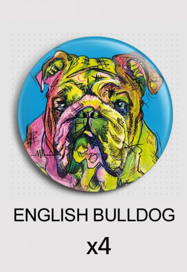 4x identical round magnets - aRtyDoG Falcor - English Bulldog
