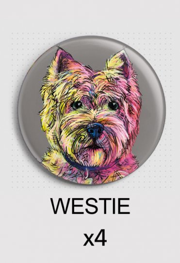 4x magnets ronds identiques - aRtyDoG Broody - Westie