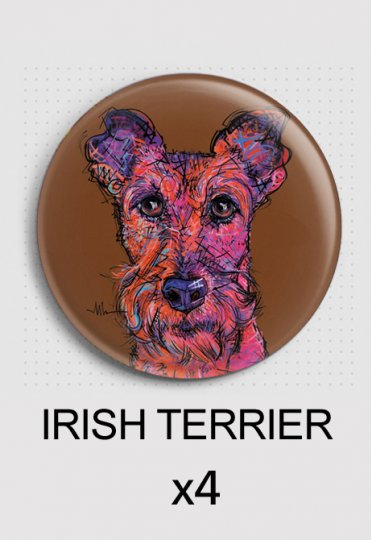 4x identical round magnets - aRtyDoG Potter - Irish Terrier