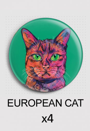 4x magnets ronds identiques - aRtycat Carlo - Chat Européen