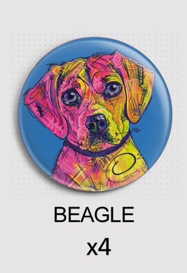 4x identical round magnets - aRtyDoG Rosie - Beagle