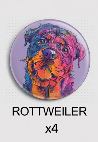 4x identical round magnets - aRtyDoG Cooper - Rottweiler