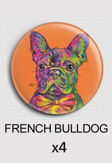 4x magnets ronds identiques - aRtyDoG Haza - Bulldog Français