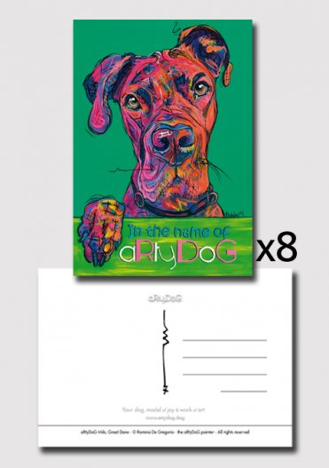 8x cartes postales identiques - aRtyDoG Milo - Danois/Dogue Allemand